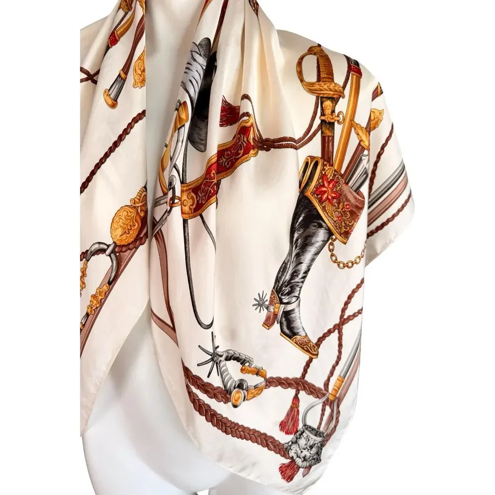 Vintage Yokohama Silk Scarf Equestrian Horse Carriage Motif 1980s Japan 35x35